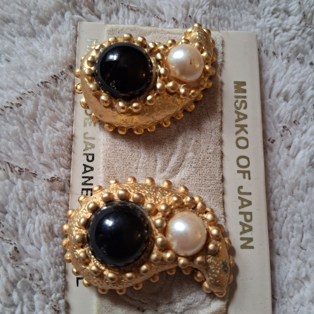 Gold and Black Earrings - Picture 2 of 5